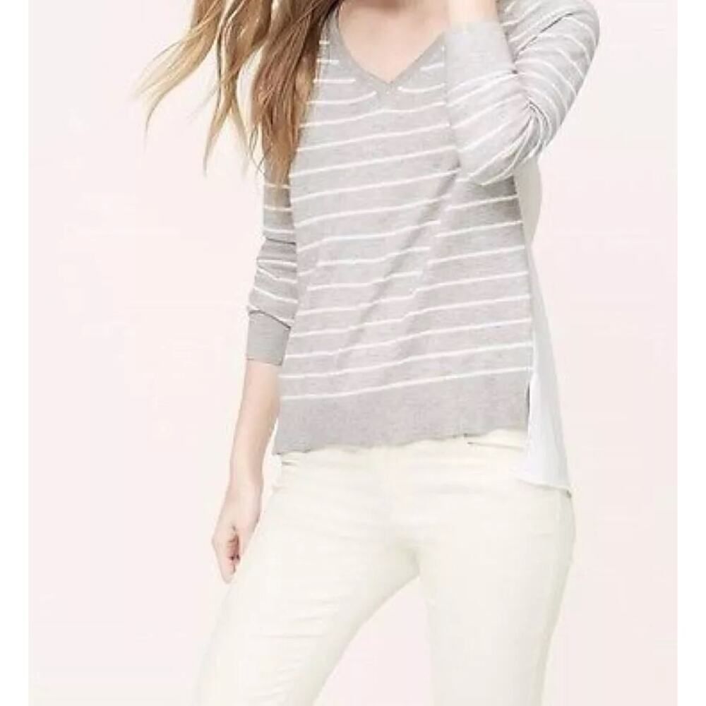 LOFT Striped Mixed Media Sweater - Size: Small